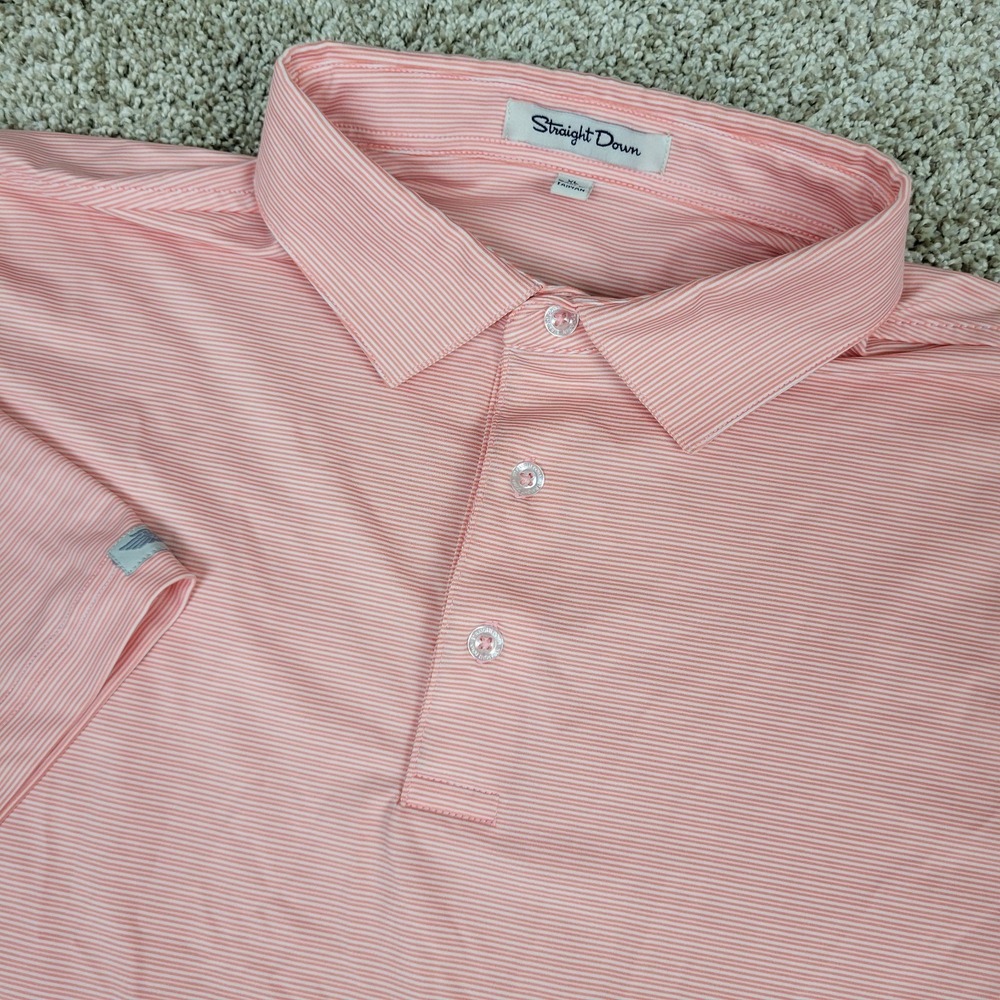 Straight Down Mens XL Red White Striped Performance Stretch Golf Polo SS
